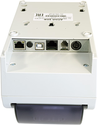 Порты АТОЛ 55Ф: LAN, заглушка для антенны GSM, USB-B, COM, RJ-11, порт питания Порты АТОЛ 55Ф: LAN, заглушка для антенны GSM, USB-B, COM, RJ-11, порт питания